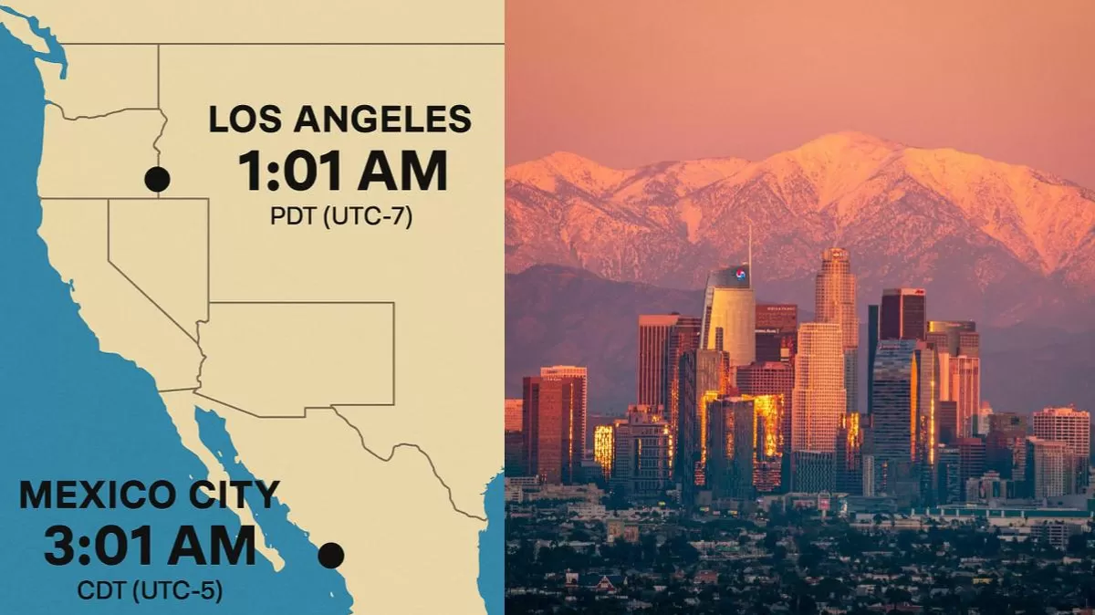La diferencia horaria entre Los Ángeles y Ciudad de México es de dos horas durante el horario de verano. Aquí te explicamos cómo calcularla. Crédito: Ilustración AMTV