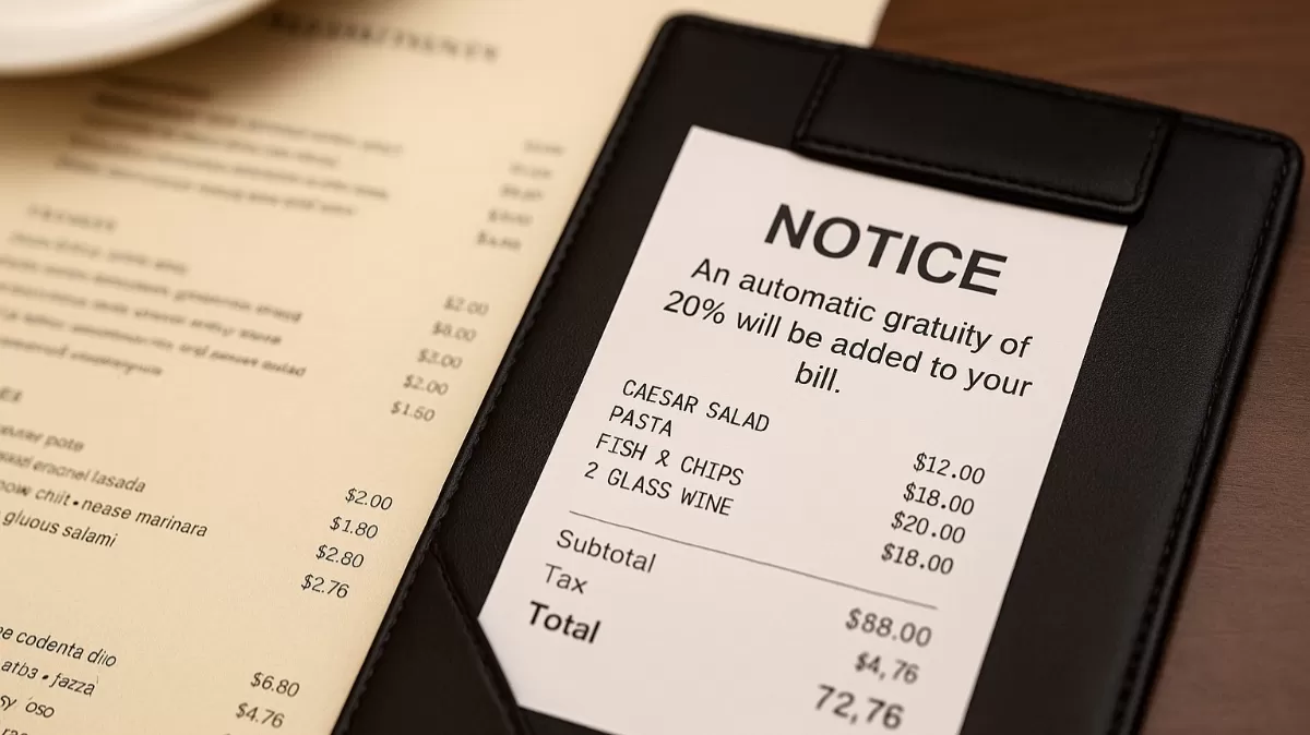 A partir del 1 de julio, los restaurantes en Florida deberán informar claramente sobre cualquier propina o cargo automático antes de cobrar. Crédito: Ilustración AMTV