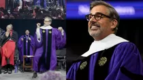 Steve Carell bailó con el decano y dio un discurso emotivo y divertido en la graduación de Northwestern. Crédito: Ilustración AMTV