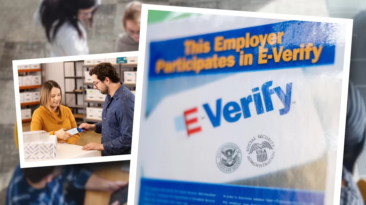 E-Verify+: La herramienta cruza datos oficiales en segundos para confirmar la elegibilidad laboral, protegiendo a trabajadores y empleadores por igual. Crédito: Ilustración AMTV